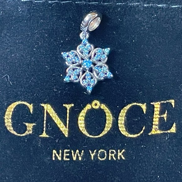 BLUE CRYSTAL SNOWFLAKE STERLING SILVER CHARM FOR SNAKE CHAIN BRACELET NEW - Picture 1 of 6